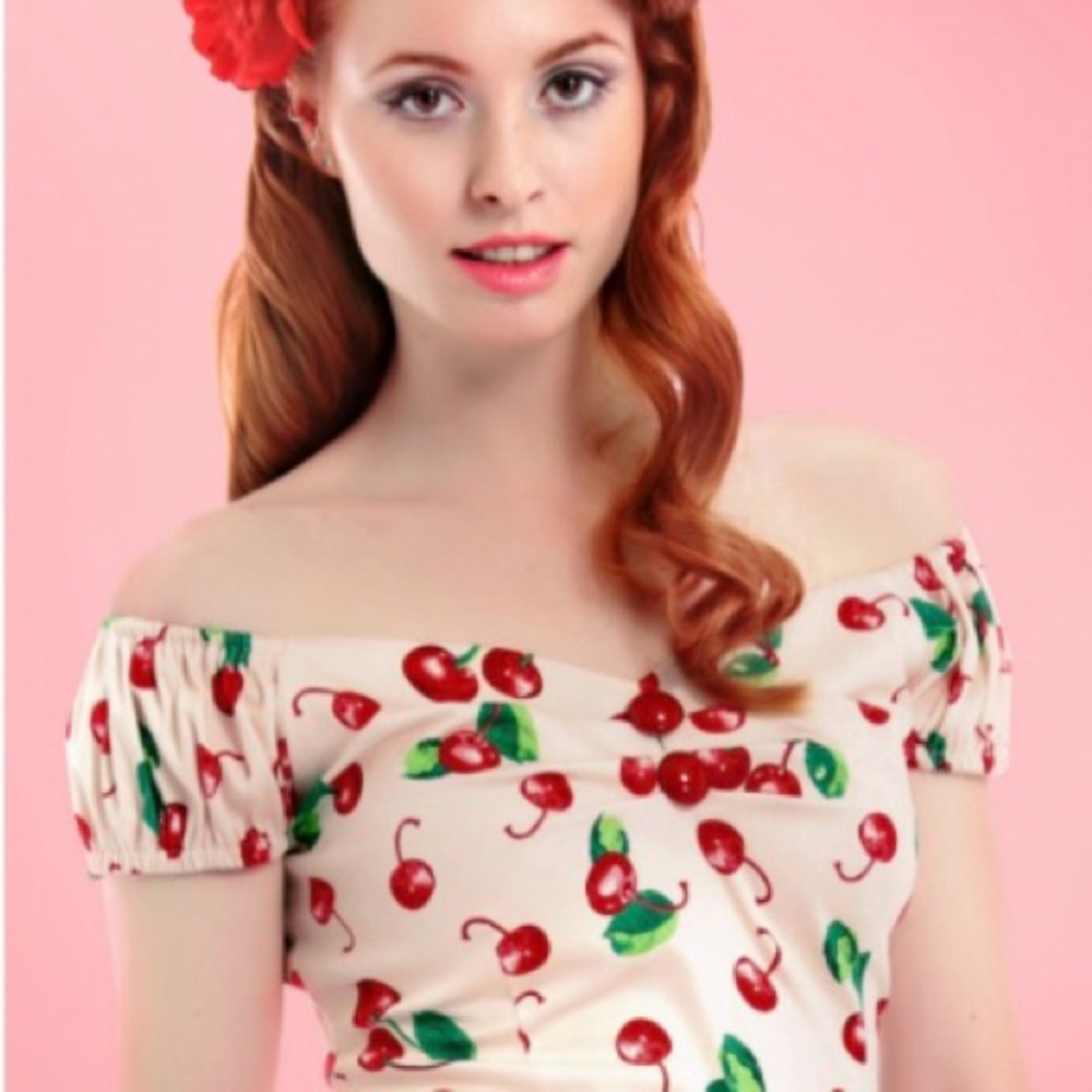 Collectif Dolores Cherry Print Off-Shoulder Top